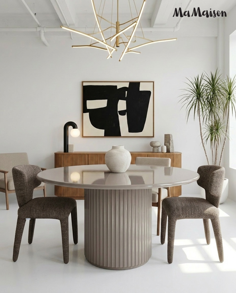 Masă de Dining Creole 120x120x76 cm, MDF și Metal Bej - MaMaison [5]