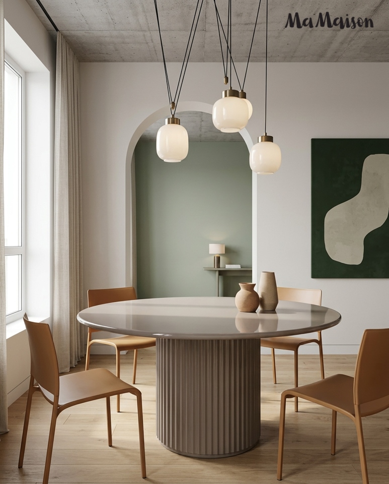 Masă de Dining Creole 120x120x76 cm, MDF și Metal Bej - MaMaison [6]