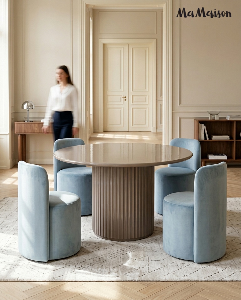 Masă de Dining Creole 120x120x76 cm, MDF și Metal Bej - MaMaison [8]