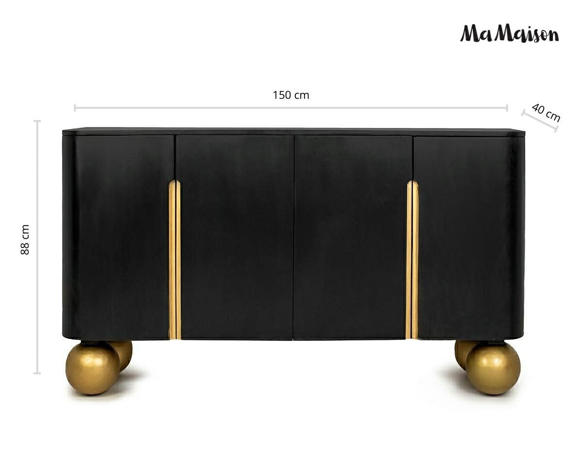 Comodă Organic 150x40x88 cm, Lemn Mango Negru, Auriu - MaMaison [6]