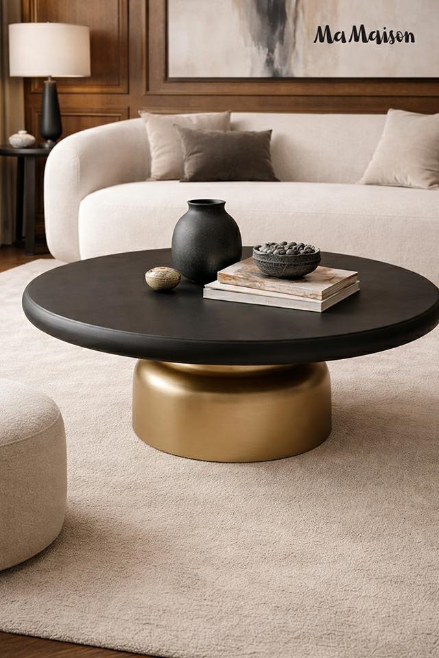 Măsuță de Cafea Leonardo 91x91x41 cm, Lemn Mango și MDF Auriu, Negru - MaMaison [7]