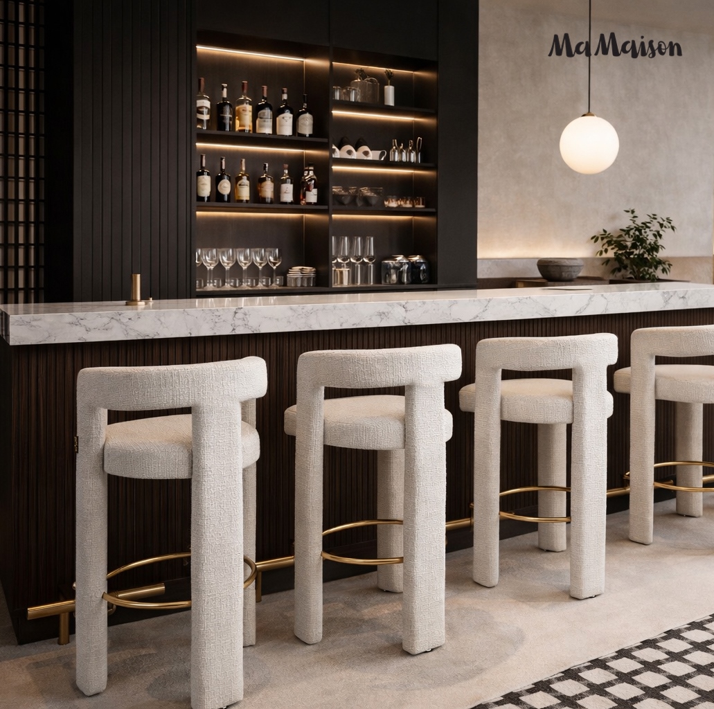 Scaun de Bar Logan 55x51x94 cm, Țesătură Davis Cremona 01 Alb - MaMaison [8]