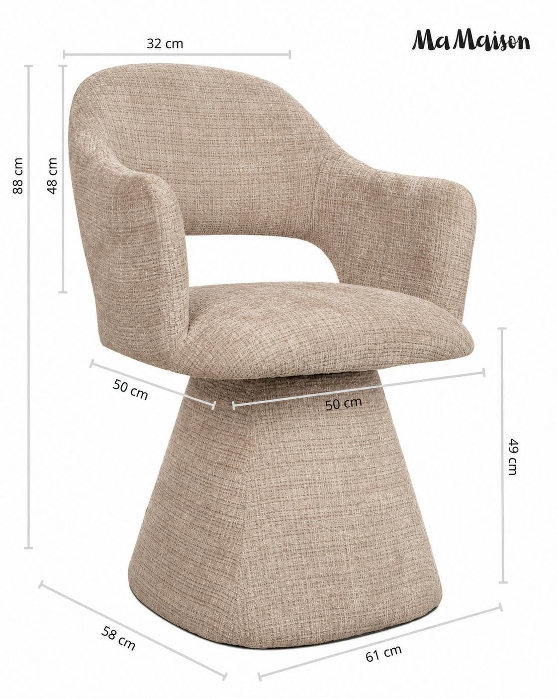 Scaun Verona 61x58x88 cm, Țesătură Șenilă Davis Cremona 14 Bej/Taupe - MaMaison [10]