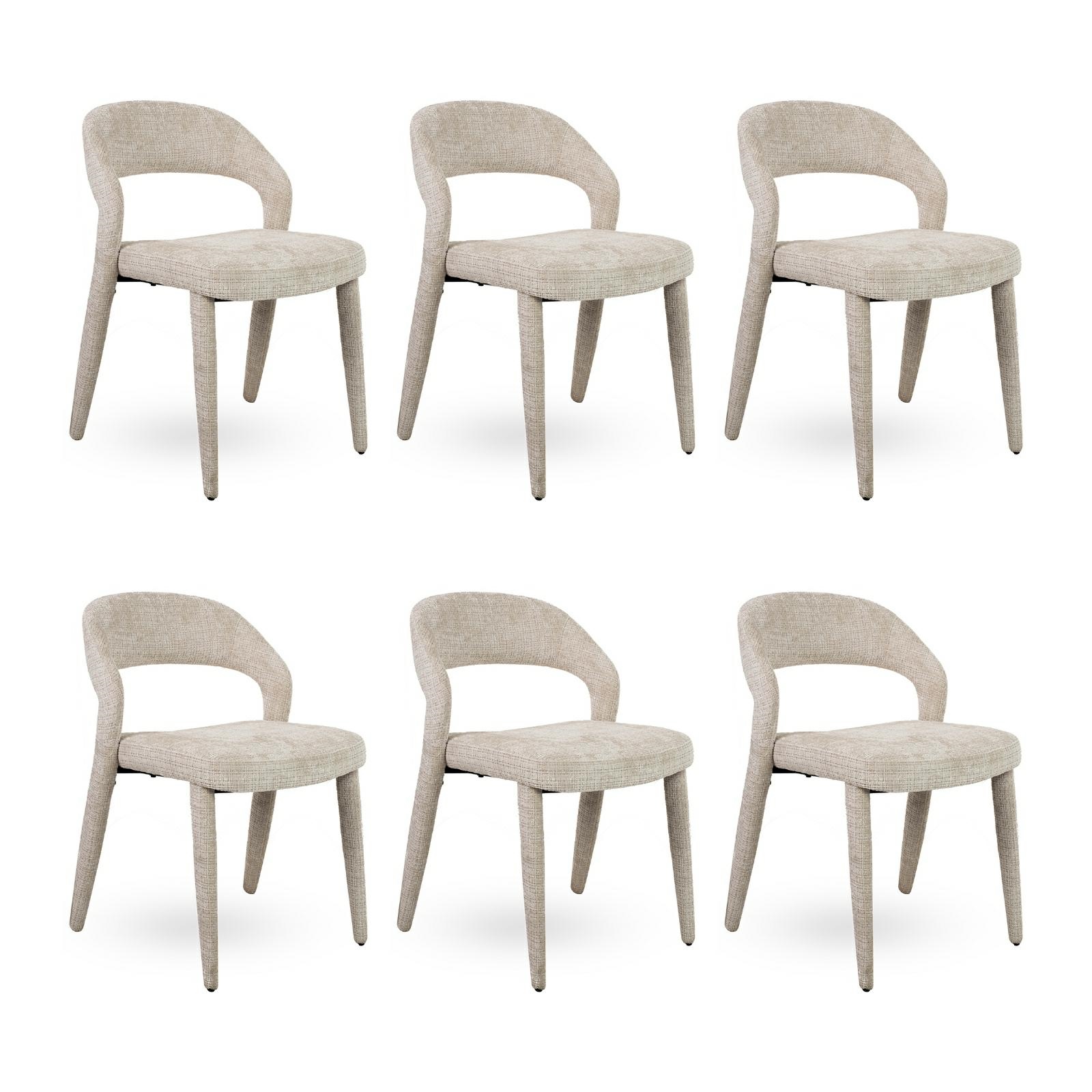 Scaune - Set de 6 Scaune Kos 56x58x77 cm, Țesătură Șenilă Davis Cremona 2 Bej - MaMaison