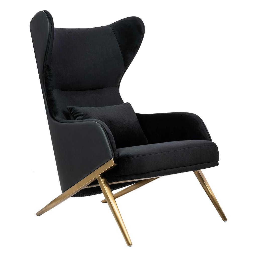 Produse - Fotoliu Hampton Velvet 71x90x110 cm, Piele Ecologică Negru Auriu - King Home