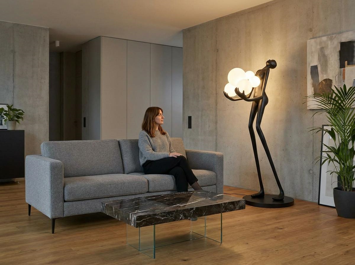 Lampadar Human Premium 80x60x180 cm, Sticlă Negru; Alb - King Home [15]