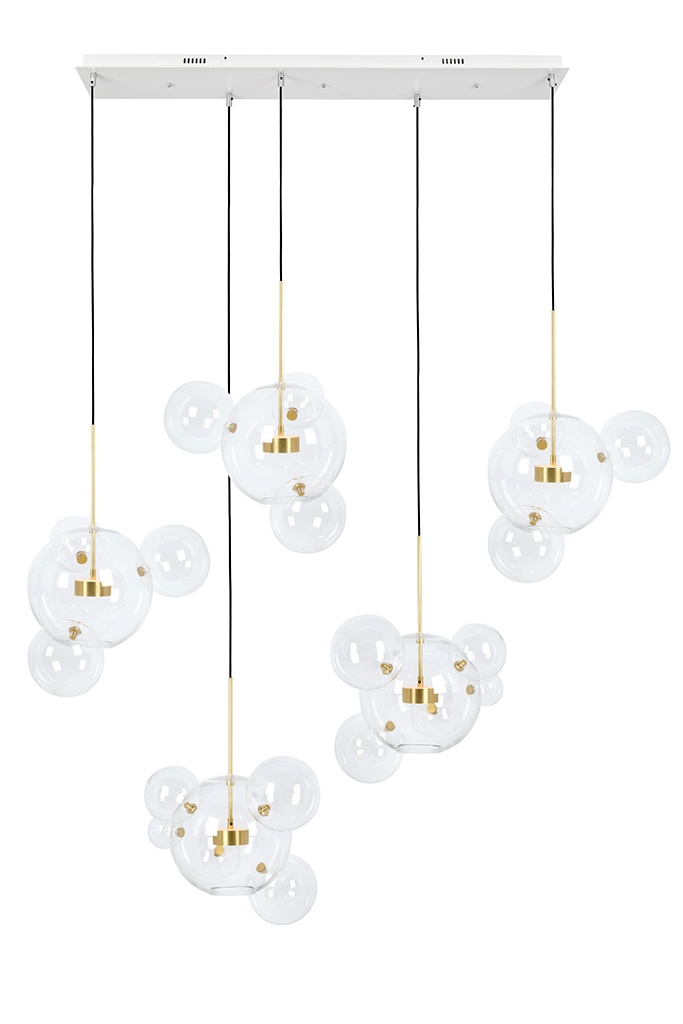Produse - Pendul Capri Line 5 163,5x72x99 cm, Abajururi din Sticlă și Aluminiu Anodizat Auriu - Moosee