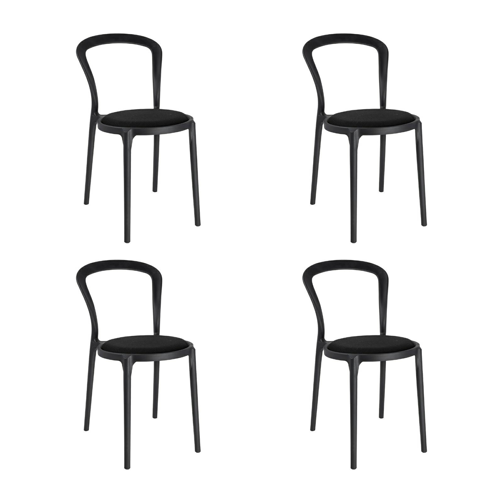 Scaune - Set de 4 Scaune Slim 43,5x55,5x83 cm, Polipropilenă și Țesătură Negru - King Home