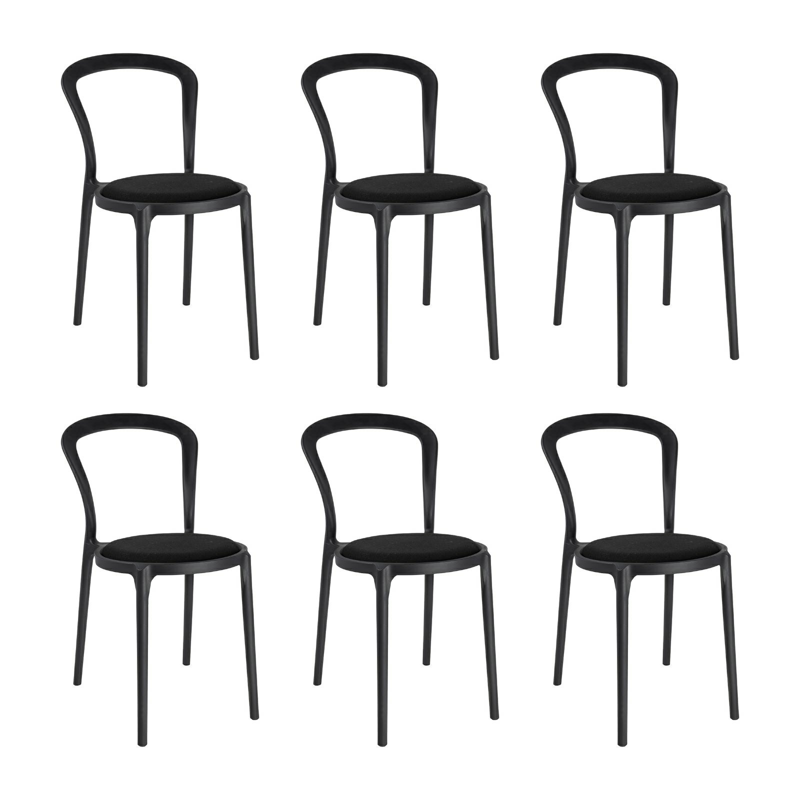 Scaune - Set de 6 Scaune Slim 43,5x55,5x83 cm, Polipropilenă și Țesătură Negru - King Home