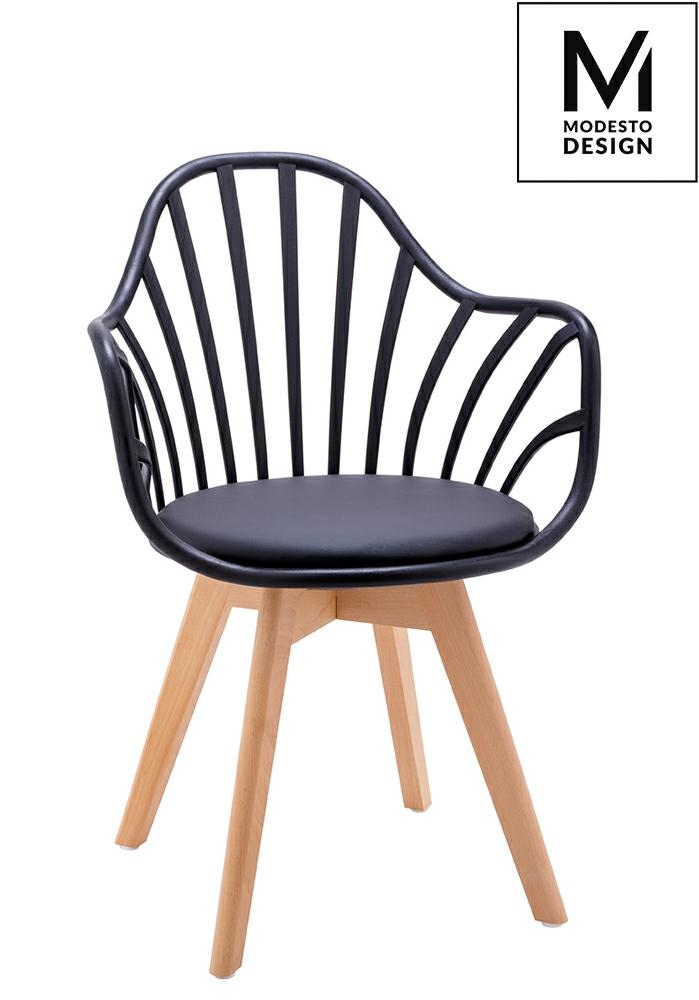 Scaune - Scaun Albert Arm 58x56x84 cm, Polipropilenă și Piele Ecologică Negru - MODESTO