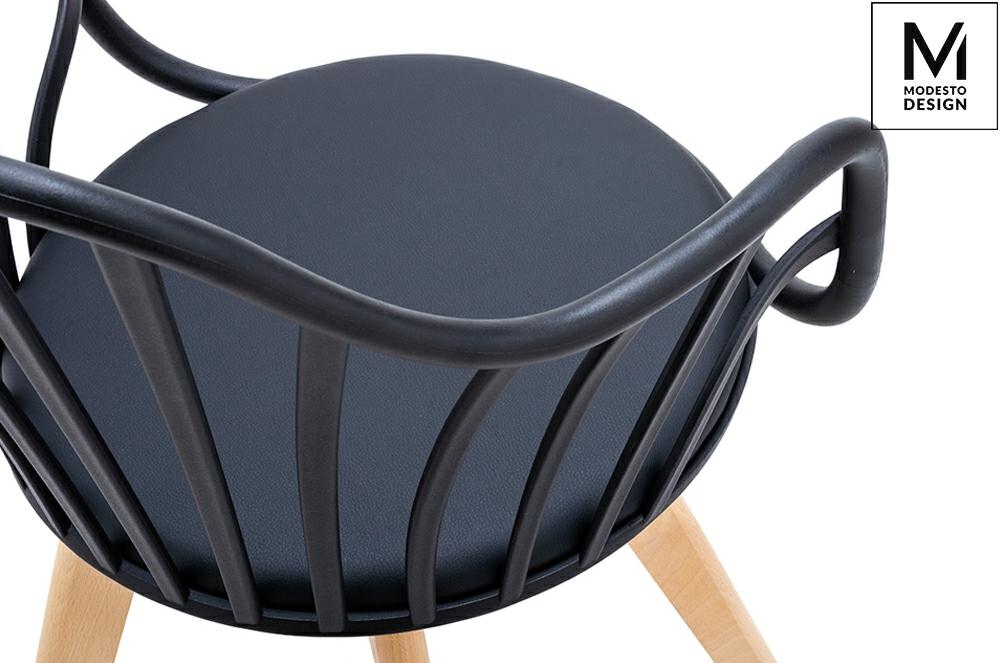 Scaun Albert Arm 58x56x84 cm, Polipropilenă și Piele Ecologică Negru - MODESTO [4]
