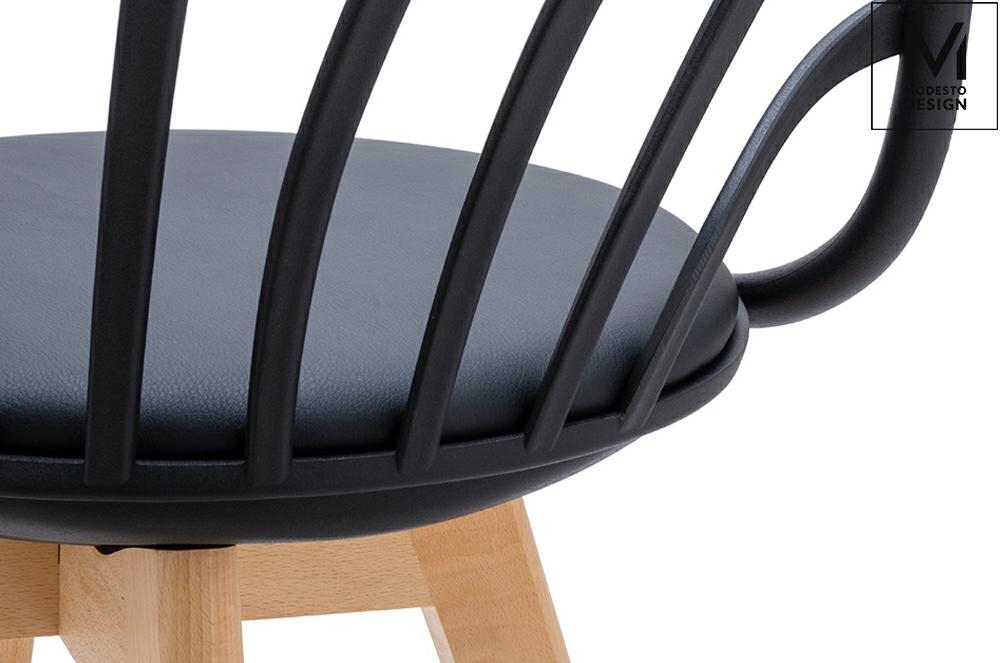 Scaun Albert Arm 58x56x84 cm, Polipropilenă și Piele Ecologică Negru - MODESTO [6]