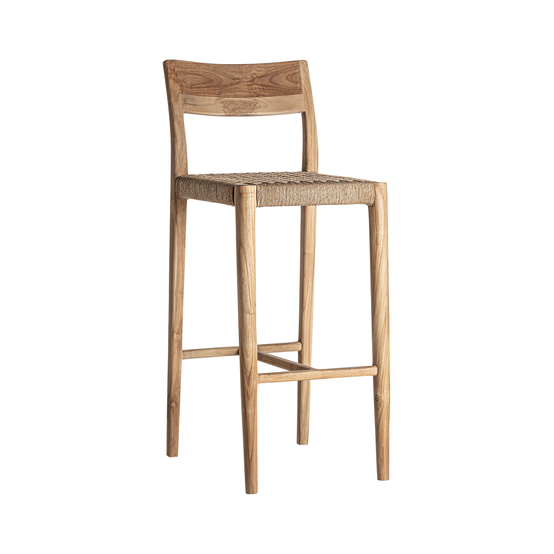 Scaun de Bar din Fibra Naturala si Lemn de Teak, Maro, 42x50x108 cm, Stil Clasic - VicalHome 35969 [5]