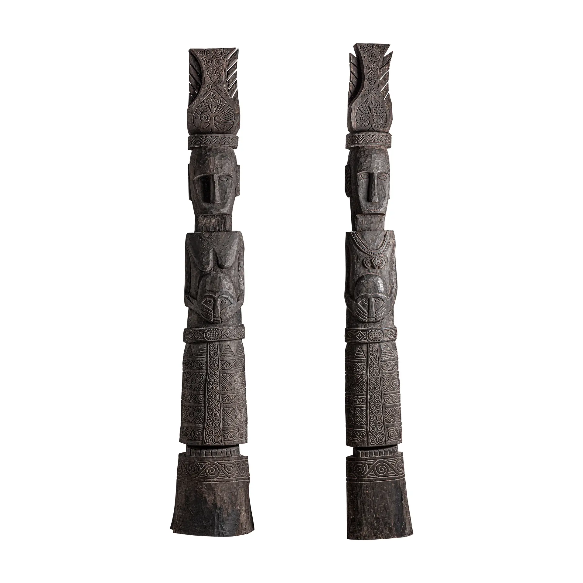 Produse - Set de 2 Sculpturi de Podea din Fier și Lemn de Suar Maro, 52x38x295cm, VicalHome 38362 VicalHome 38362