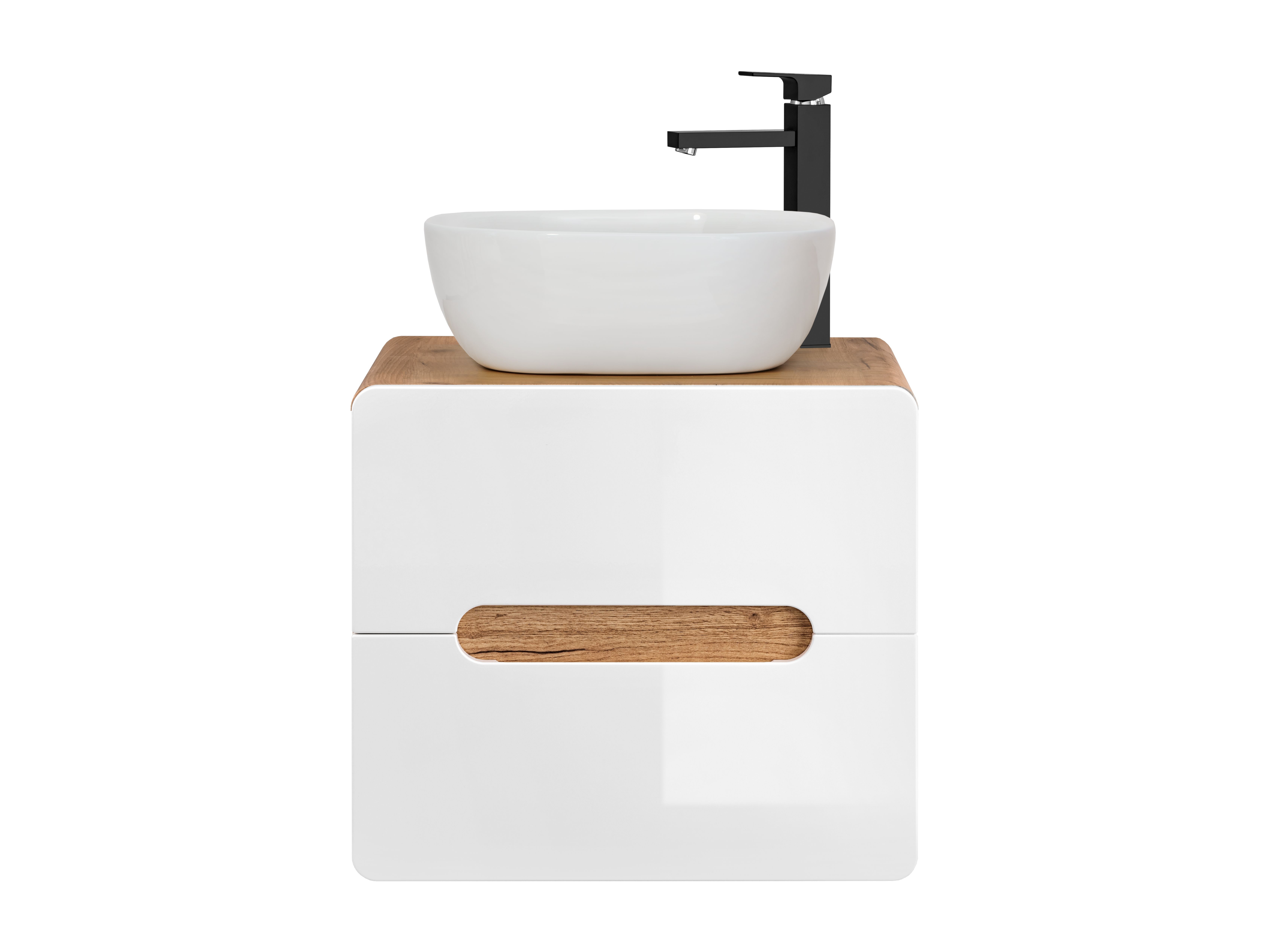 Set baie lavoar aplicat + masca baie Aruba, 60 cm, MDF alb lucios, stejar auriu, II COMAD [2]