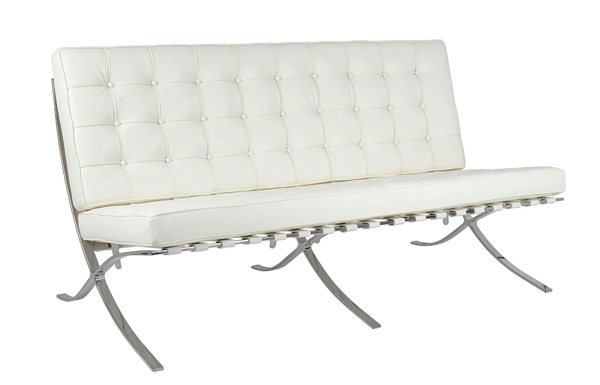Produse - Canapea Barcelon 180x75x85 cm, Piele Naturală Alb Crom - King Home