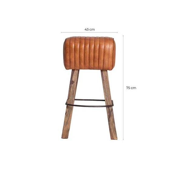Scaun de Bar din Lemn de Mango Reciclat, Piele si Fier, Maro, 43x34x75 cm, Stil Vintage - VicalHome 28093 [19]