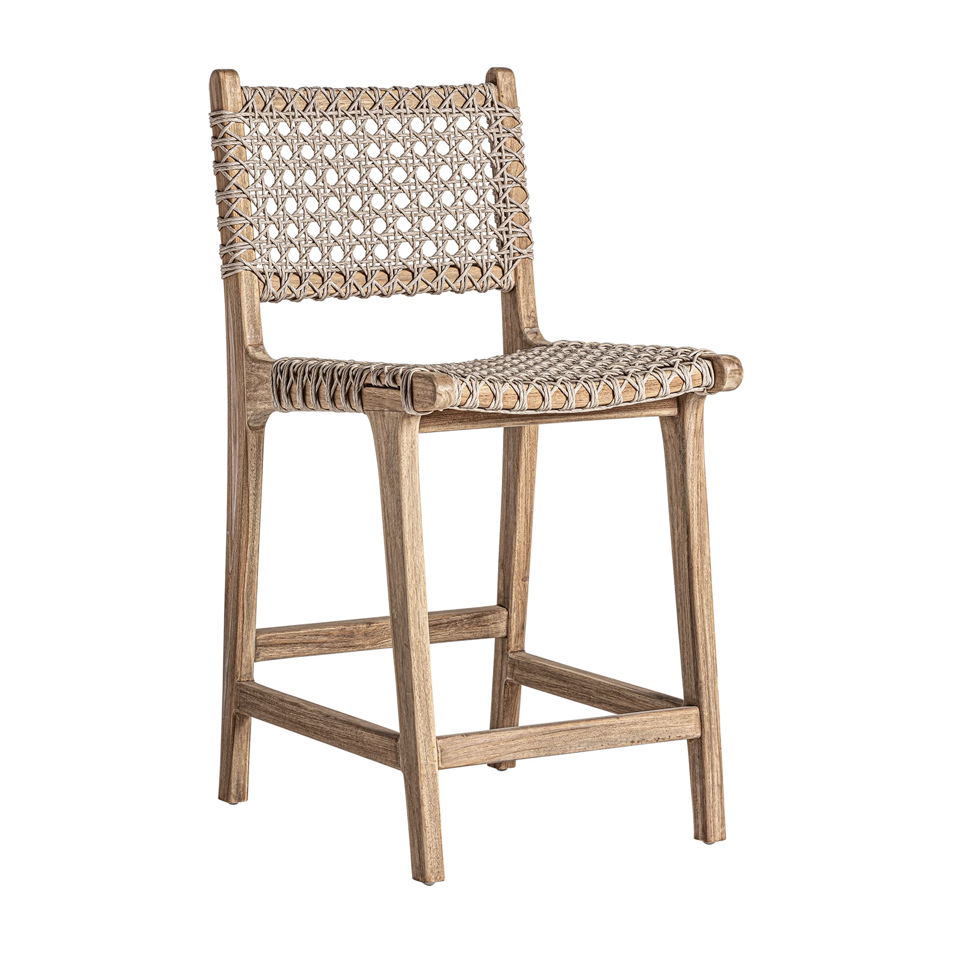 Scaun de Bar din Franghie Sintetica si Lemn de Tec, Maro, 46x58x96 cm - VicalHome 32976 [3]