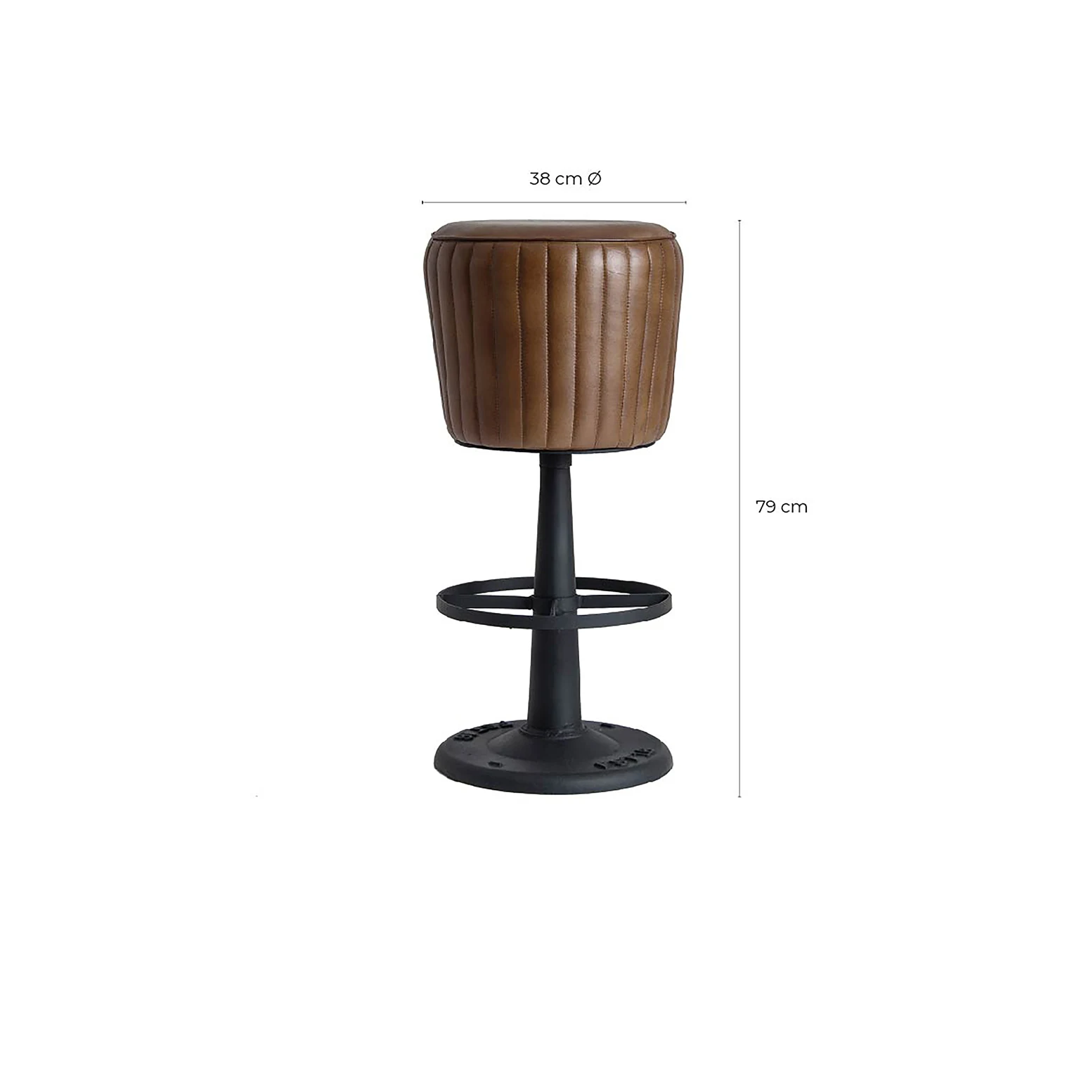 Scaun de Bar din Piele de Capra, Fier si Lemn de Mango, Maro, 37x37x79 cm, Stil Vintage - VicalHome 26739 [15]