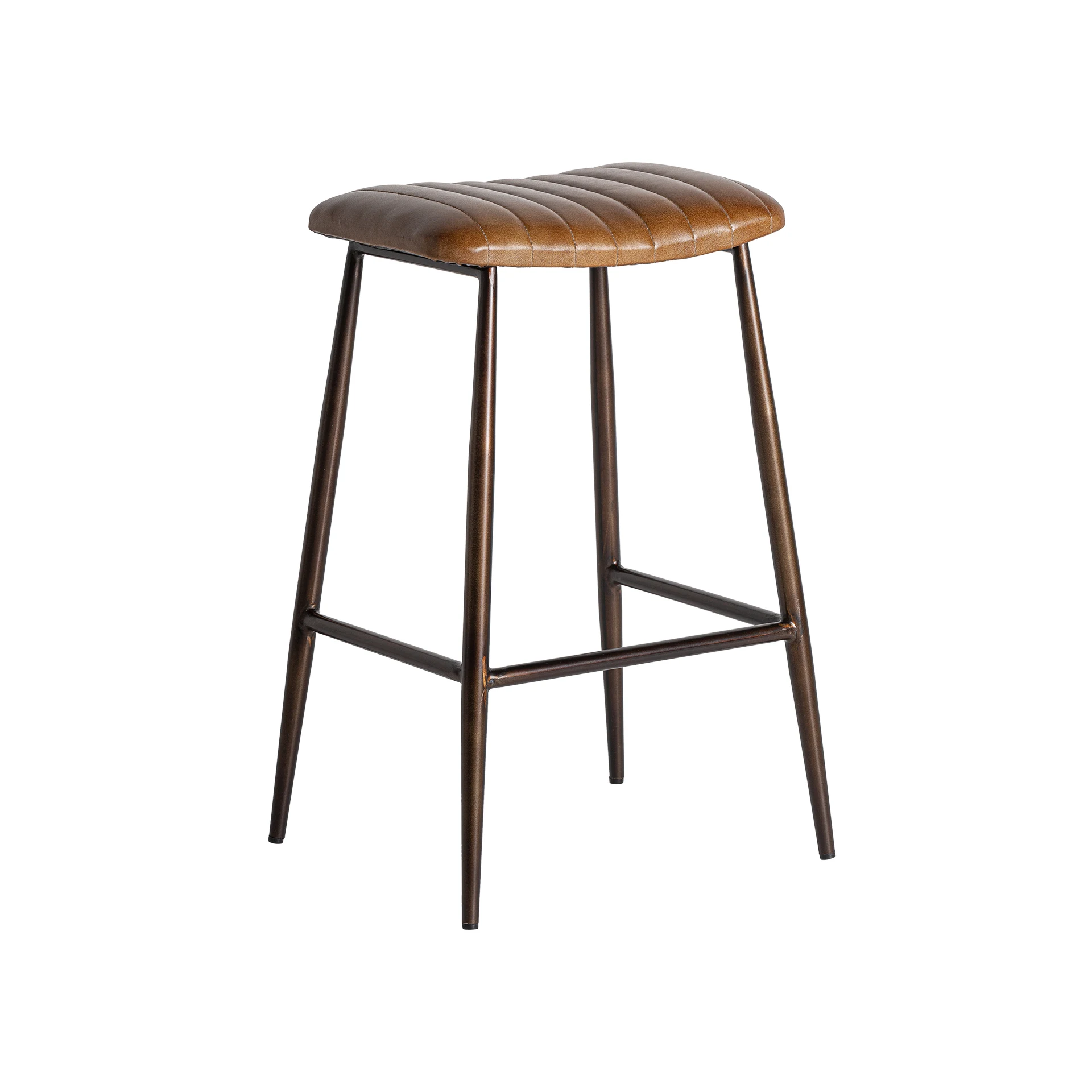 Scaun de Bar din Piele si Fier, Maro, 43x39x67 cm, Stil Industrial - VicalHome 34452 [3]