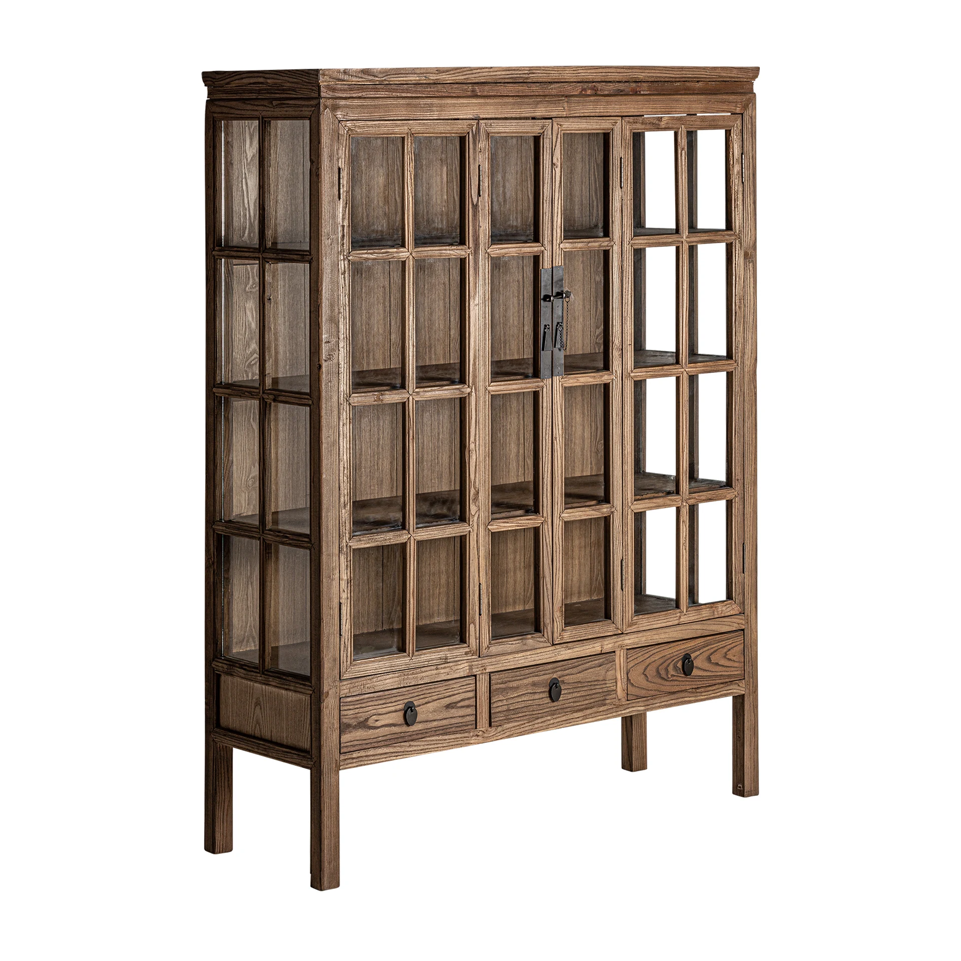 Comoda Inalta din Lemn de Ulm, Maro, 130x45x175 cm, Stil Colonial - VicalHome 24077 [9]