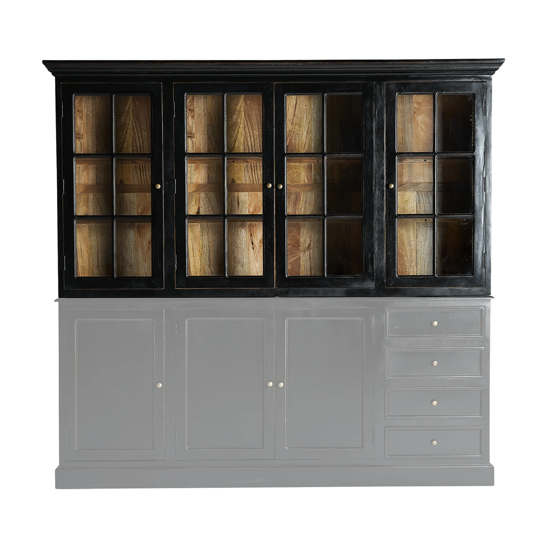 Comoda Inalta din Cristal si Lemn de Mango, Negru, 218x42x113 cm, Stil Colonial - VicalHome 33010 [3]
