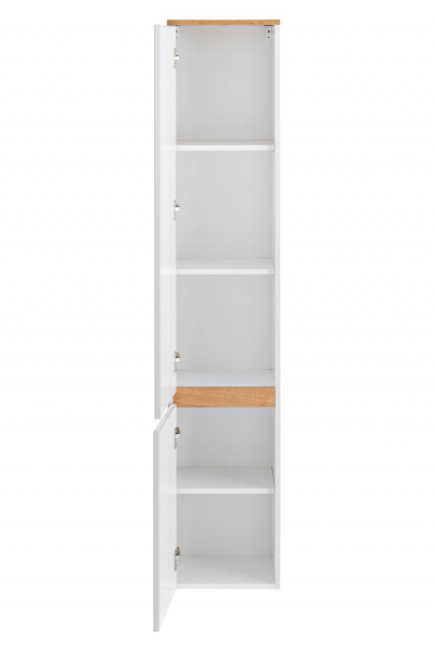 Dulap baie inalt suspendat, MDF lucios alb/stejar, alb Platinum COMAD [2]