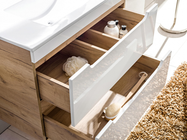 Masca baie 60 cm, MDF alb lucios, stejar auriu, Aruba COMAD [4]