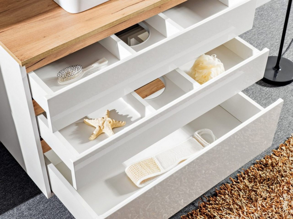 Masca lavoar suspendata baie 90 cm, MDF lucios alb/stejar, Platinum COMAD [6]