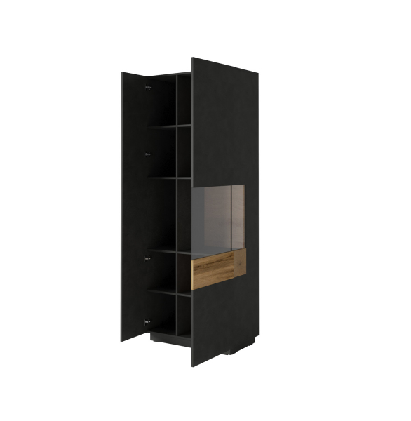 Vitrina living Arya 80x210 cm, negru mat/stejar wotan [3]