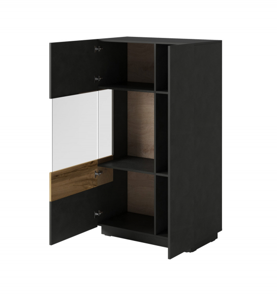 Vitrina living neagra Arya 80x140 cm, negru mat/stejar wotan [2]