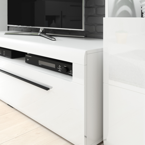 Comoda Tv MDF alb lucios Frazier 140 cm cu sertar [4]