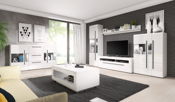 Comoda Tv MDF alb lucios Frazier 140 cm cu sertar [3]