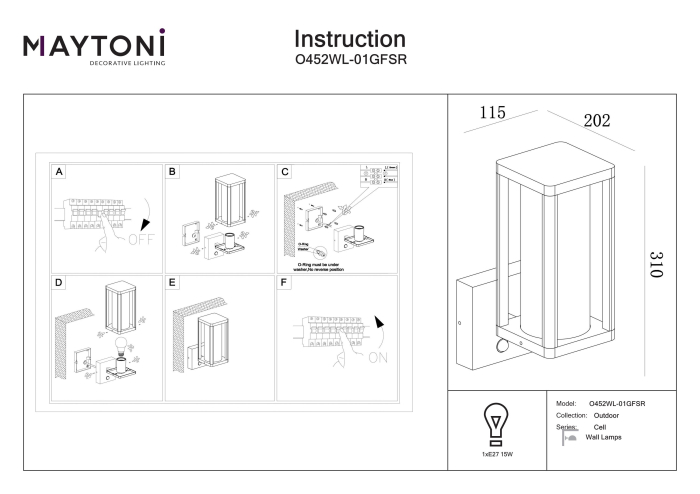 Aplică de exterior CELL, Aluminiu și plastic Grafit, 15W, MAYTONI O452WL-01GFSR [4]