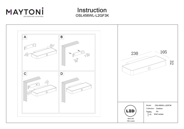 Aplică de exterior Pir, Aluminiu și sticlă Grafit, 2W, MAYTONI OSL456WL-L2GF3K [5]