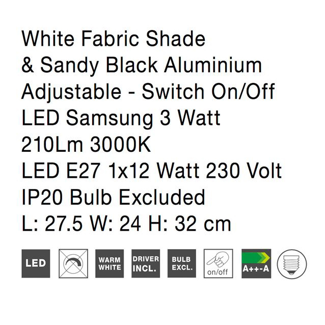 Aplica de perete alb-negru Eduaro, baza metalica, abajur textil, cu LED ajustabil, 9919151 - Novaluce [9]
