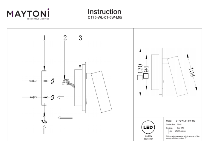 Aplică de perete Ios 176, Aluminiu Auriu mat, 9W, MAYTONI C175-WL-01-6W-MG [8]