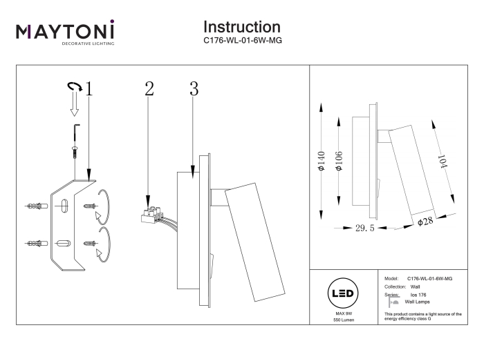 Aplică de perete Ios 176, Aluminiu Auriu mat, 9W, MAYTONI C176-WL-01-6W-MG [7]