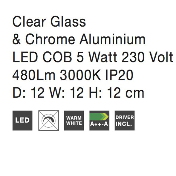 Aplica de perete LED moderna din sticla transparenta Alexis, baza metal cromat, 8540402 - Novaluce [4]