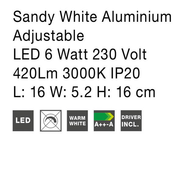 Aplica de perete LED patrata alba Senia, ajustabila, din metal, 16x16 cm, 9001704 - Novaluce [4]
