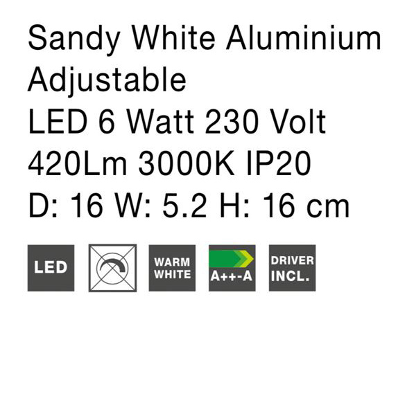 Aplica de perete LED rotunda alba Senia, ajustabila, din metal, Ø 16 cm, 9001705 - Novaluce [6]