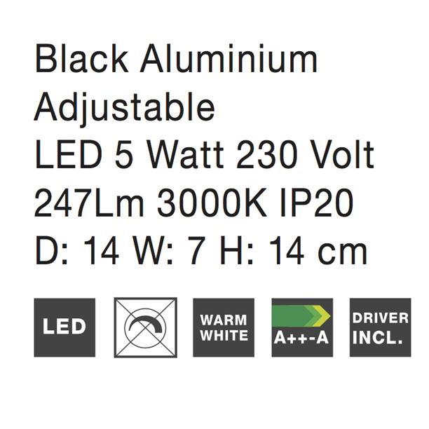 Aplica de perete LED rotunda neagra/alba Tendra, ajustabila, din metal, Ø 14 cm, 910162 - Novaluce [6]