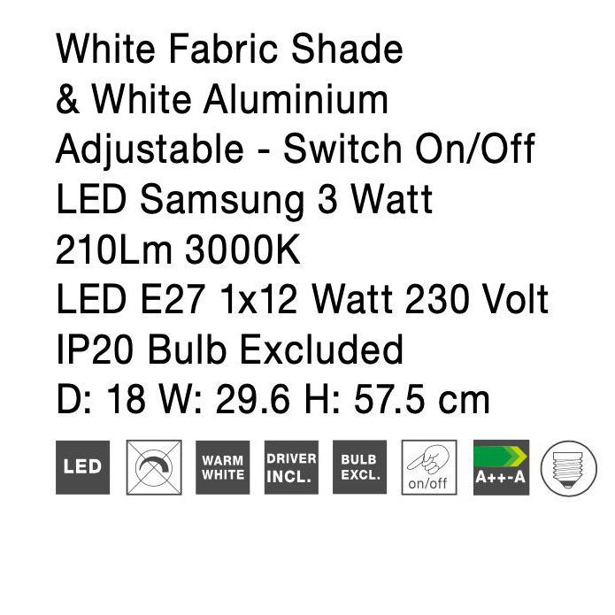 Aplica de perete neagra/alba Tuana, baza metalica, abajur textil, brat cu LED ajustabil, 9180511 - Novaluce [6]