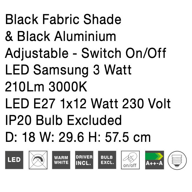 Aplica de perete neagra/alba Tuana, baza metalica, abajur textil, brat cu LED ajustabil, 9180511 - Novaluce [12]
