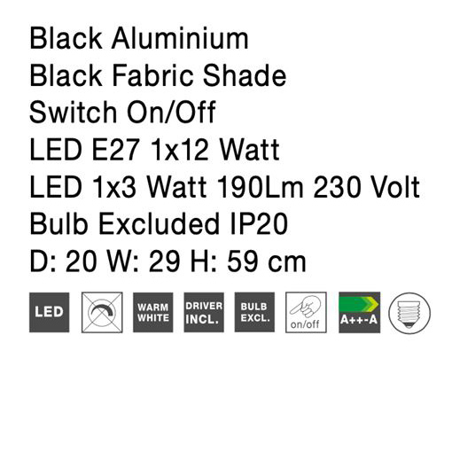 Aplica de perete neagra/alba Zarto, baza metalica, abajur textil, brat cu LED ajustabil, 9129330 - Novaluce [10]