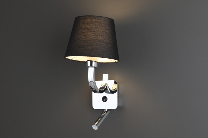 Aplica de perete neagra cu brat cu iluminare LED Ejvin 24x22x33,5 cm metal/material textil, W0192 - Maxlight [2]