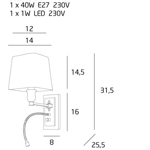 Aplica de perete neagra cu cititor LED Tense 14x25,5x31,5 cm metal/materiaal textil, W0235 - Maxlight [3]