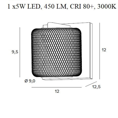Aplica de perete negru/auriu cu iluminare LED Jaya 12x12,5x12 cm abajur mesh metalic, W0293 - Maxlight [3]