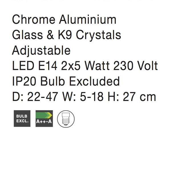 Aplica de perete premium crom cu cristale Bertra, cu 2 brate ajustabile, 51231405 - Novaluce [3]