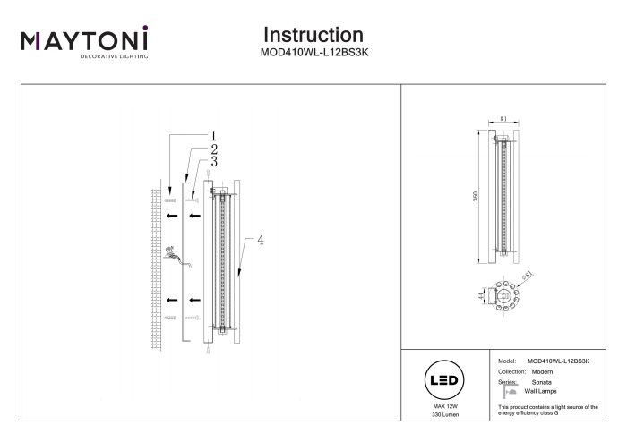Aplică de perete Sonata, Metal Alamă, 12W, MAYTONI MOD410WL-L12BS3K [6]